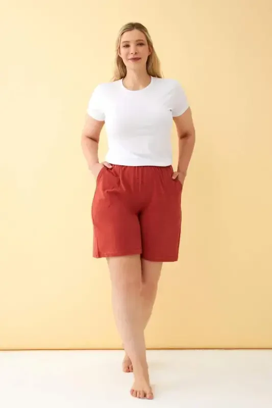 Angelino Women's Brick Red Relaxed Fit Pocketed Shorts - 1
