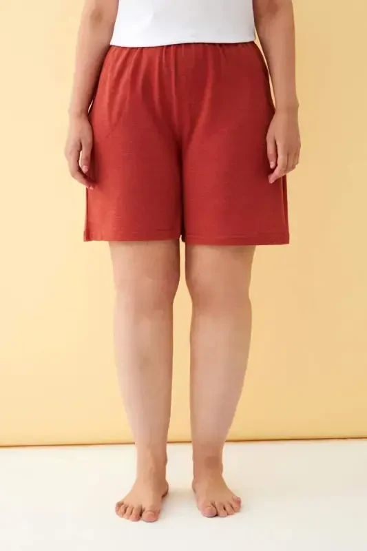 Angelino Women's Brick Red Relaxed Fit Pocketed Shorts - 2