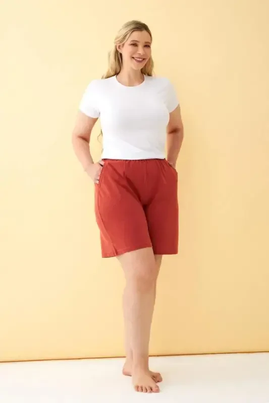 Angelino Women's Brick Red Relaxed Fit Pocketed Shorts - 4