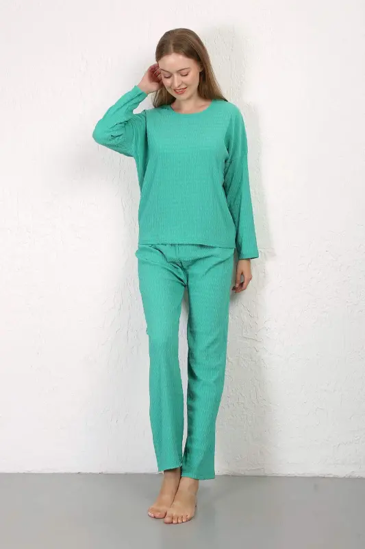 Angelino Women's Brushed Fabric Pajama Set Green 4233 - BÜYÜKBEDENIZ