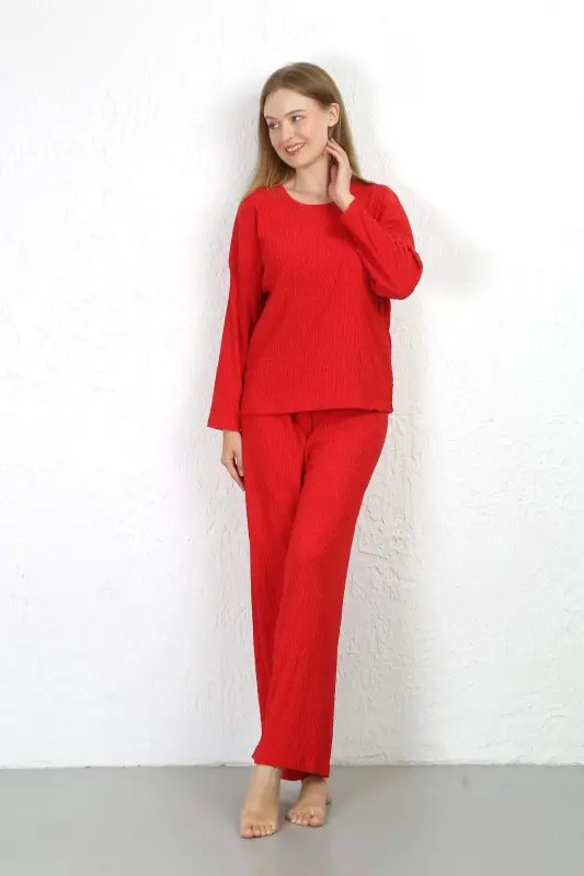 Angelino Women's Brushed Fabric Pajama Set Red 4233 - BÜYÜKBEDENIZ