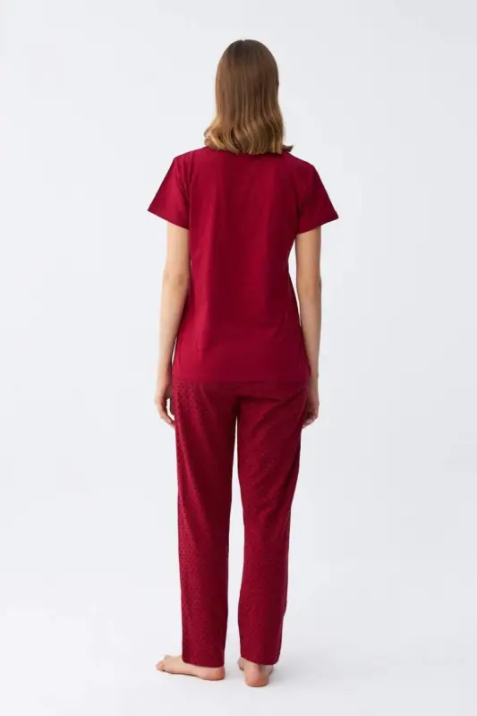 Angelino Women's Burgundy Heart Patterned Short Sleeve Jersey Pajama Set - 6