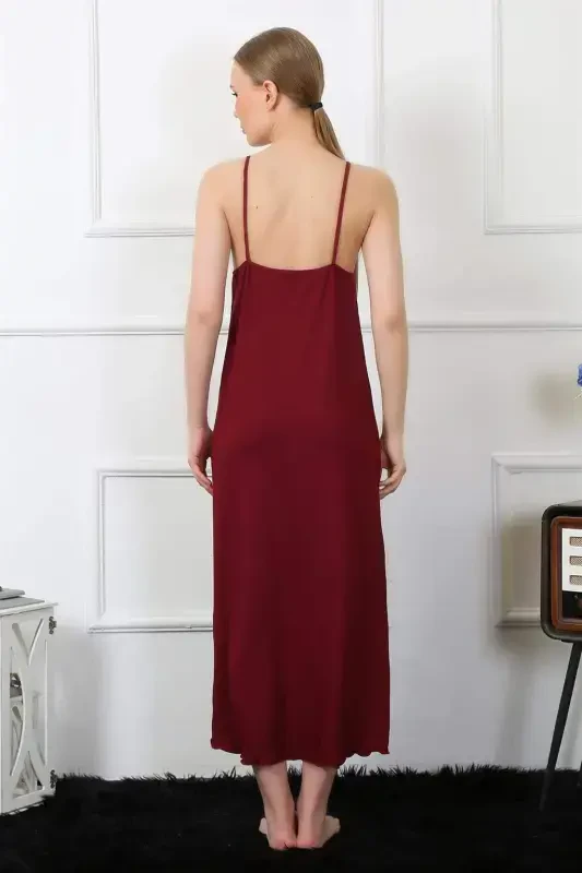 Angelino Women's Burgundy Long Nightgown with Spaghetti Straps 901 - 4