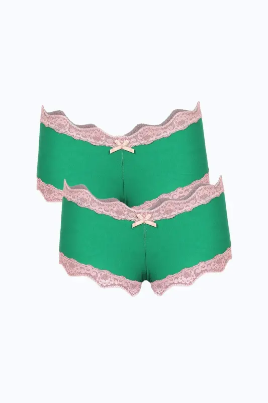 Angelino Women's Cotton 2-Pack Boxer Shorts Pistachio Green 40277 - BÜYÜKBEDENIZ