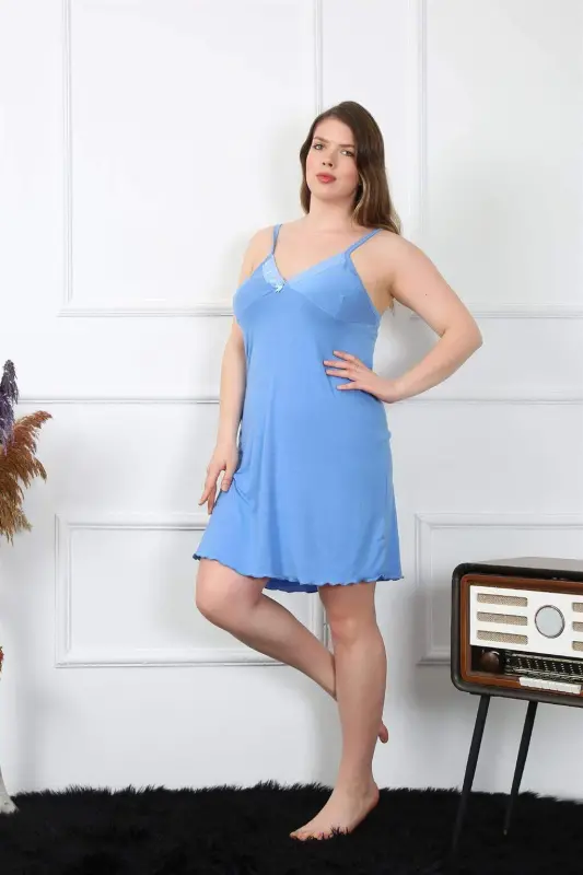Angelino Women's Cotton Blue Spaghetti Strap Plus Size Nightgown 1021 - 9