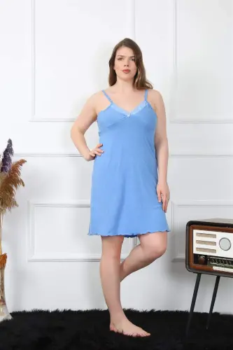 Angelino Women's Cotton Blue Spaghetti Strap Plus Size Nightgown 1021 - 7