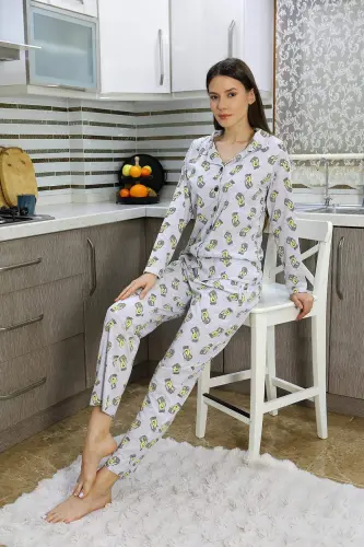 Angelino Women's Cotton Jersey Button-Front Long Sleeve Pajama Set Gray 2784 - 4
