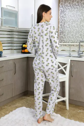 Angelino Women's Cotton Jersey Button-Front Long Sleeve Pajama Set Gray 2784 - 5