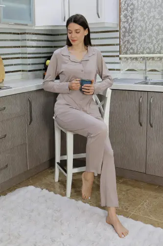 Angelino Women's Cotton Knit Button-Down Long Sleeve Pajama Set Mink 2783 - 6