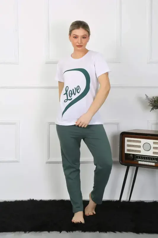 Angelino Women's Cotton Knit Lovely Set Pajama Set White 50127 Single Set Price - 2