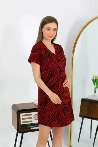 Angelino Women's Cotton Short Sleeve Buttoned Burgundy Tunic Nightgown 13112 - 6