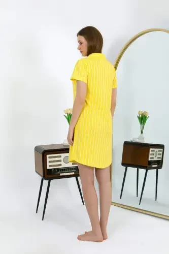 Angelino Women's Cotton Short Sleeve Buttoned Yellow Tunic Nightgown 13111 - 4