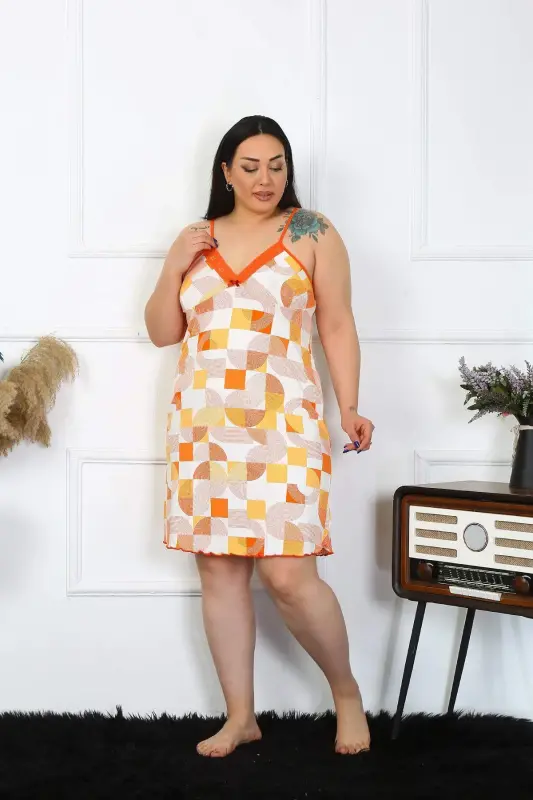 Angelino Women's Cotton Spaghetti Strap Plus Size Nightgown 1027 - BÜYÜKBEDENIZ