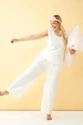 Angelino Women's Ecru Linen Jacquard Plus Size Set - 1