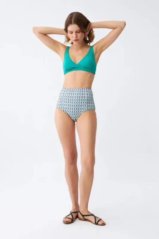 Angelino Women's Green Padded Geometric Patterned High Waist Bikini Set - 2