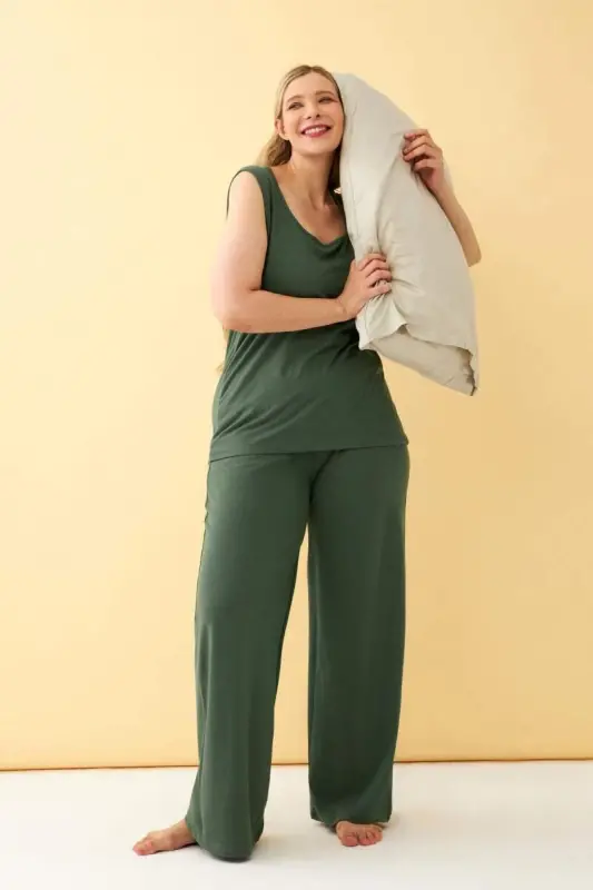 Angelino Women's Green Plus Size Cotton Bottom Top Set - 2