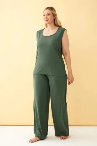Angelino Women's Green Plus Size Cotton Bottom Top Set - 3