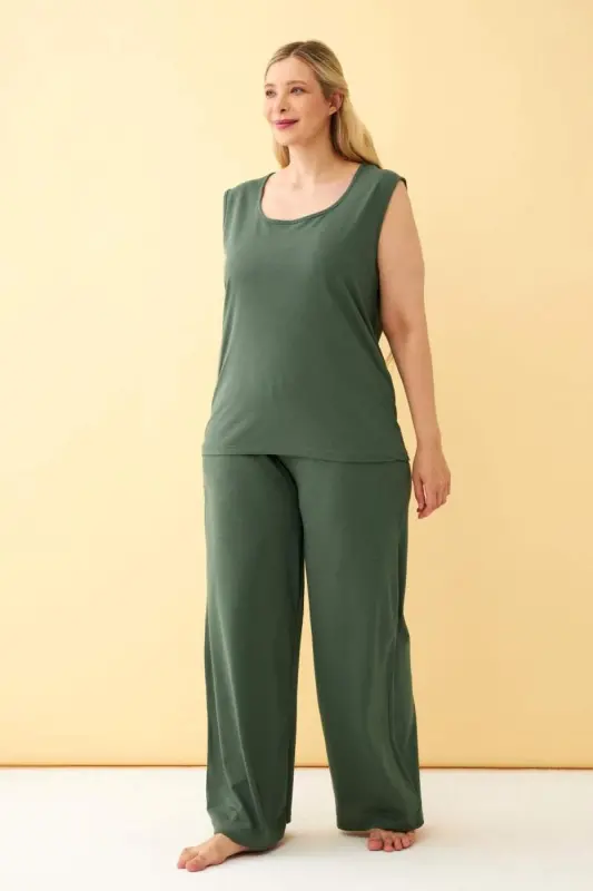 Angelino Women's Green Plus Size Cotton Bottom Top Set - 3