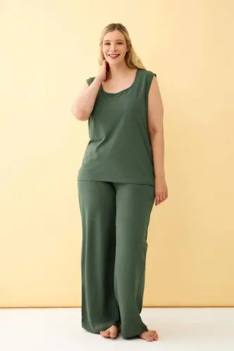 Angelino Women's Green Plus Size Cotton Bottom Top Set - 5