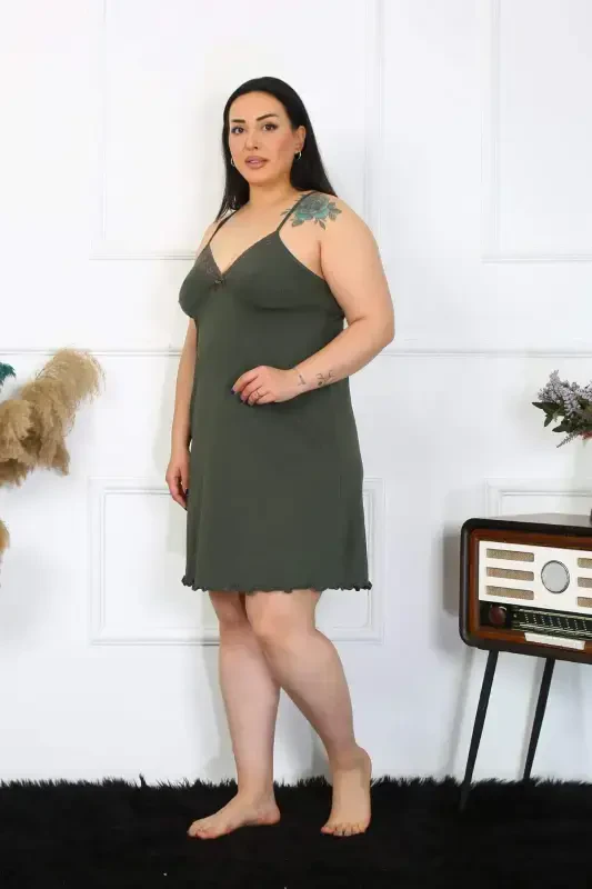 Angelino Women's Khaki Cotton Spaghetti Strap Plus Size Nightgown 985 - 3