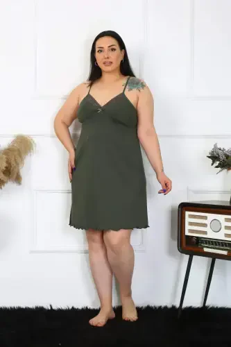 Angelino Women's Khaki Cotton Spaghetti Strap Plus Size Nightgown 985 - 4