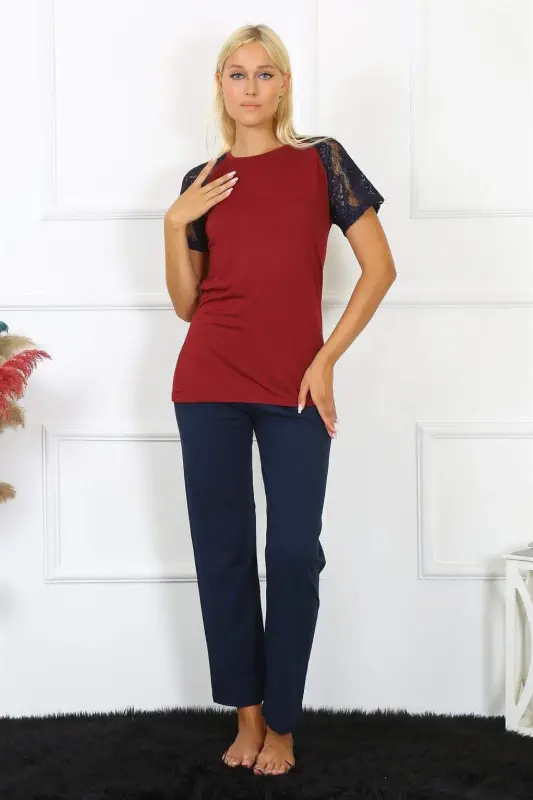 Angelino Women's Lace Trimmed Jersey Pajama Set 4149 - 4