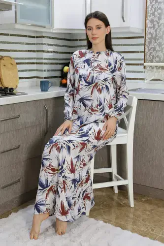 Angelino Women's Long Sleeve Cotton Nightgown House Dress Cream 25500 - 4