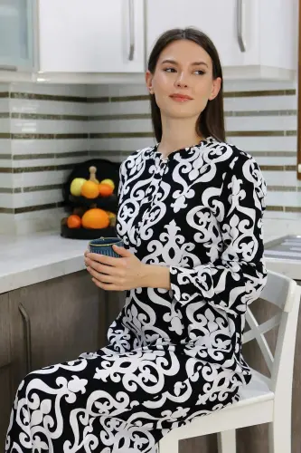 Angelino Women's Long Sleeve Knitted Nightgown Home Dress Black 25500 - 2