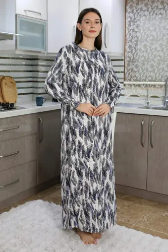 Angelino Women's Long Sleeve Knitted Nightgown Home Dress Blue 25500 - 5