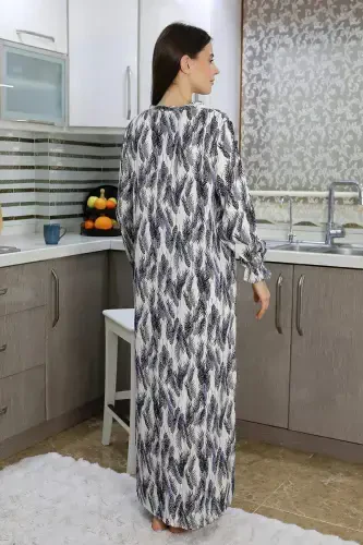 Angelino Women's Long Sleeve Knitted Nightgown Home Dress Blue 25500 - 3