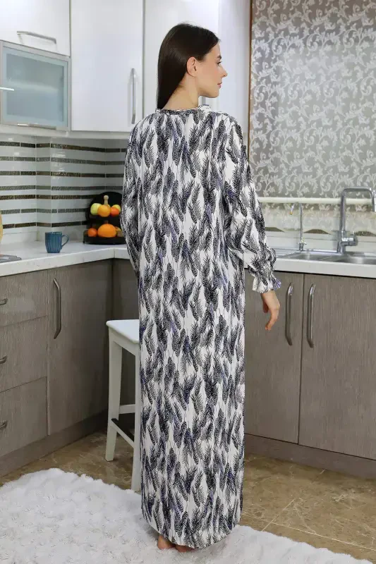 Angelino Women's Long Sleeve Knitted Nightgown Home Dress Blue 25500 - 3