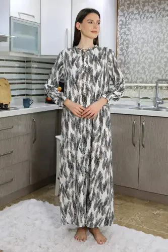 Angelino Women's Long Sleeve Knitted Nightgown Home Dress Ecru 25500 - 5