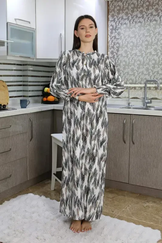 Angelino Women's Long Sleeve Knitted Nightgown Home Dress Ecru 25500 - 1