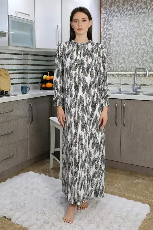 Angelino Women's Long Sleeve Knitted Nightgown Home Dress Ecru 25500 - 2