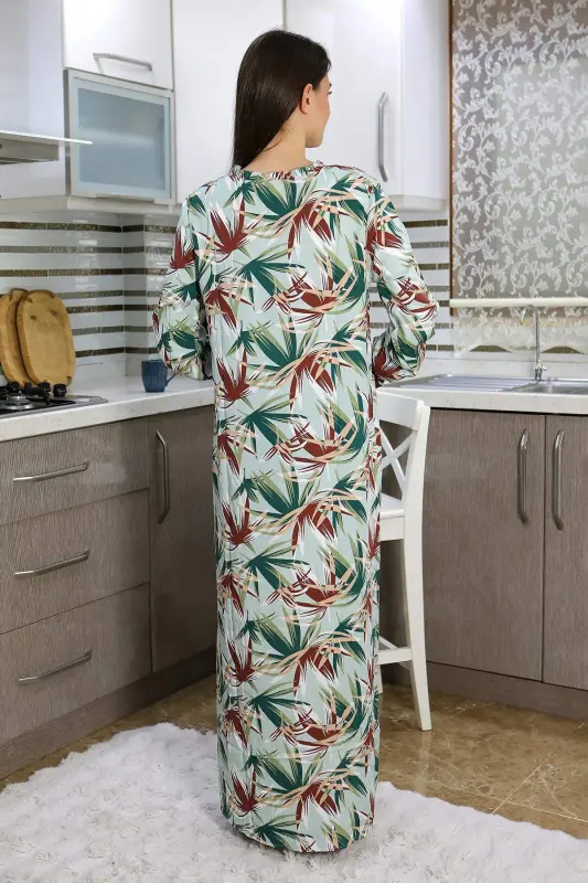 Angelino Women's Long Sleeve Knitted Nightgown Home Dress Green 25500 - 4