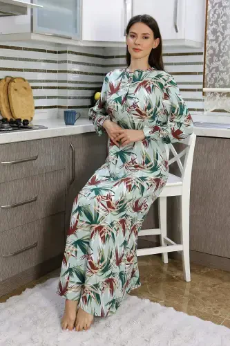 Angelino Women's Long Sleeve Knitted Nightgown Home Dress Green 25500 - BÜYÜKBEDENIZ (1)