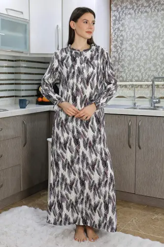 Angelino Women's Long Sleeve Knitted Nightgown Home Dress Purple 25500 - 6