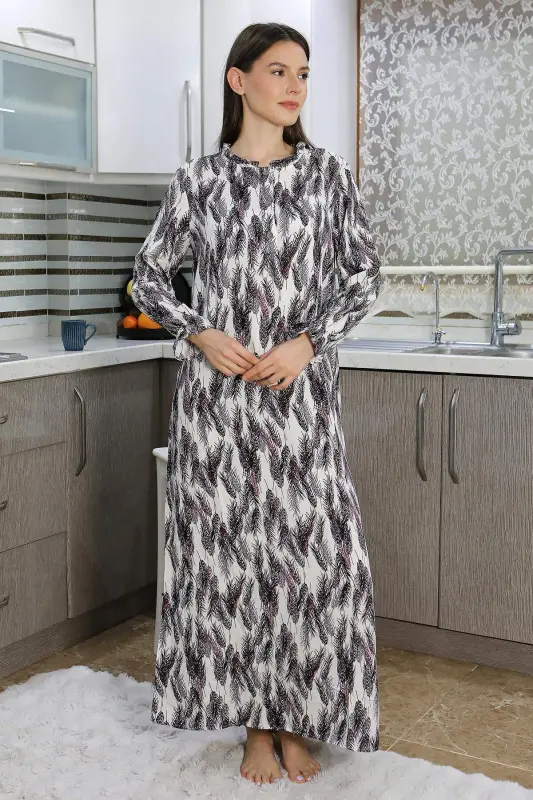 Angelino Women's Long Sleeve Knitted Nightgown Home Dress Purple 25500 - 6