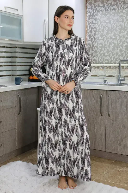 Angelino Women's Long Sleeve Knitted Nightgown Home Dress Purple 25500 - 6