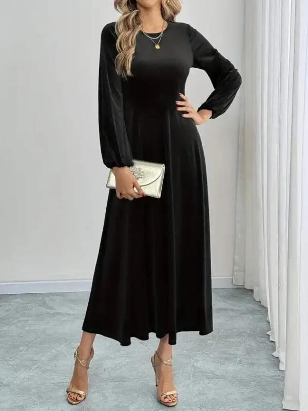 Angelino Women's Long Sleeve Turtleneck Midi BLACK Velvet Dress - 2