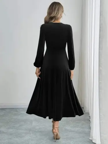 Angelino Women's Long Sleeve Turtleneck Midi BLACK Velvet Dress - 3