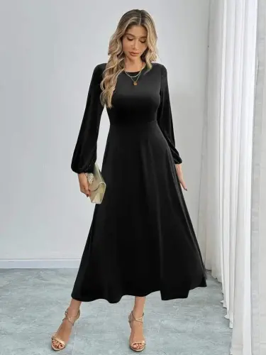Angelino Women's Long Sleeve Turtleneck Midi BLACK Velvet Dress - 6