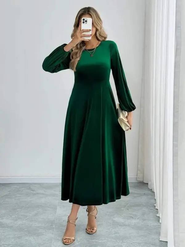 Angelino Women's Long Sleeve Turtleneck Midi GREEN Velvet Dress - 4
