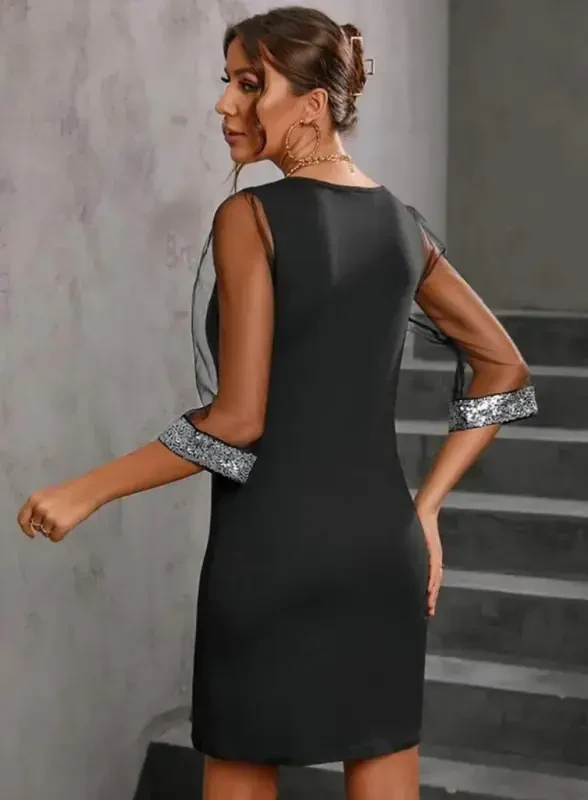 Angelino Women's Long Sleeve V-Neck and Cuff Sequin Crepe Dress - 5