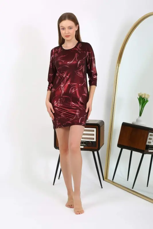 Angelino Women's Micro Fabric Mini Shiny Dress 7420 Burgundy - 3