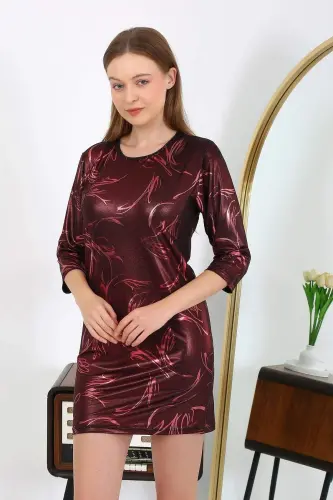 Angelino Women's Micro Fabric Mini Shiny Dress 7420 Burgundy - 5