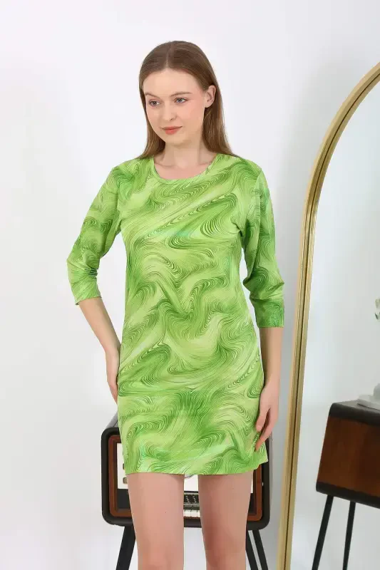 Angelino Women's Micro Fabric Mini Shiny Dress 7420 Green - 4