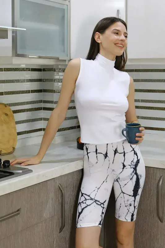 Angelino Women's Micro Patterned Knee-High Tights White 5922 - 3