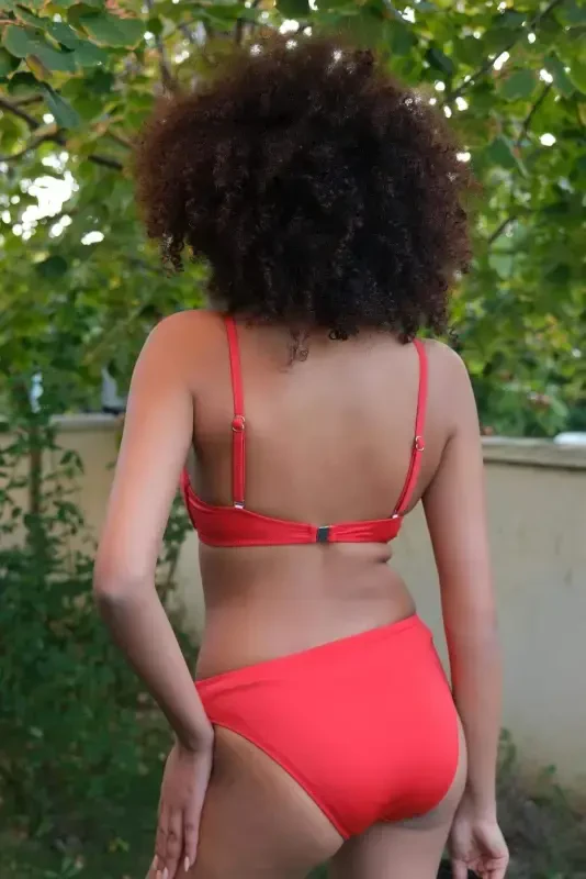 Angelino Women's Padded Bow Bikini Bottom and Top Red Swimsuit 35008 - 4