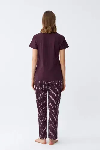 Angelino Women's Plum Daisy Printed Short Sleeve Jersey Pajama Set - 5